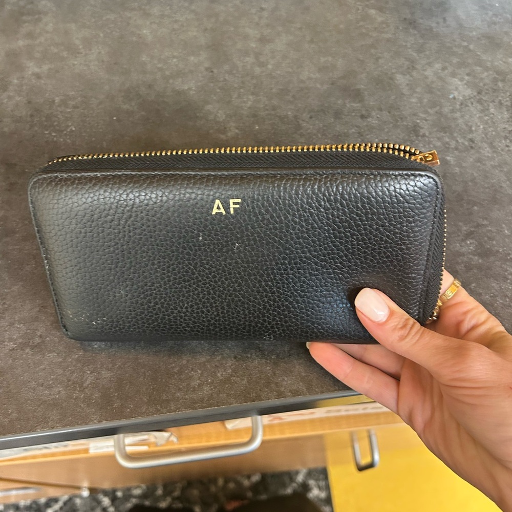 Black Leather Zip Around Wallet